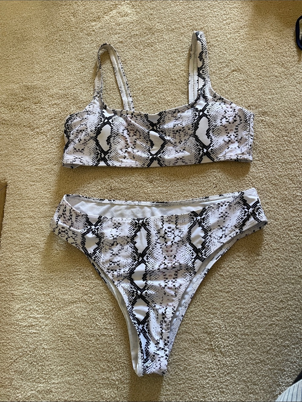 SHEIN White and Black Snakeskin Print Bikini Set